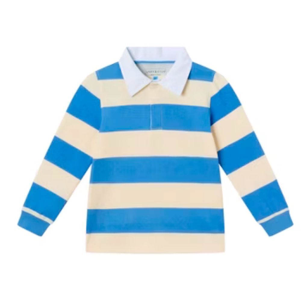 Andy and Evan blue and cream striped rugby polo long sleeve shirt 12-18 m NWT